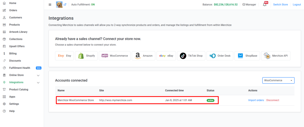 verify woocommerce connection active