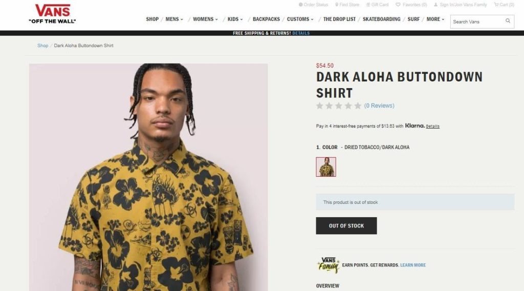 Vans sell custom Hawaiian shirt
