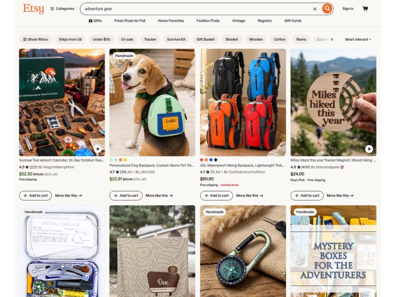 sell adventure gear on etsy