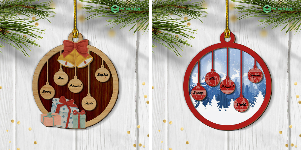 wood ornament family