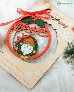 custom wood card with ornament