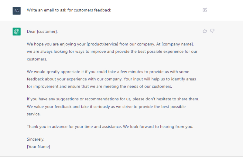 customer feedback email chatgpt prompt