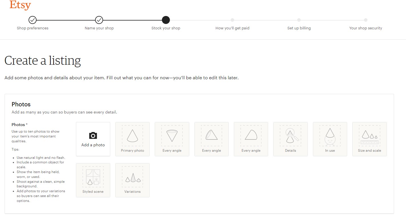 Create a listing for Etsy store