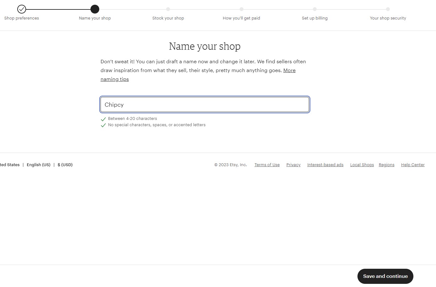 Name your Etsy store