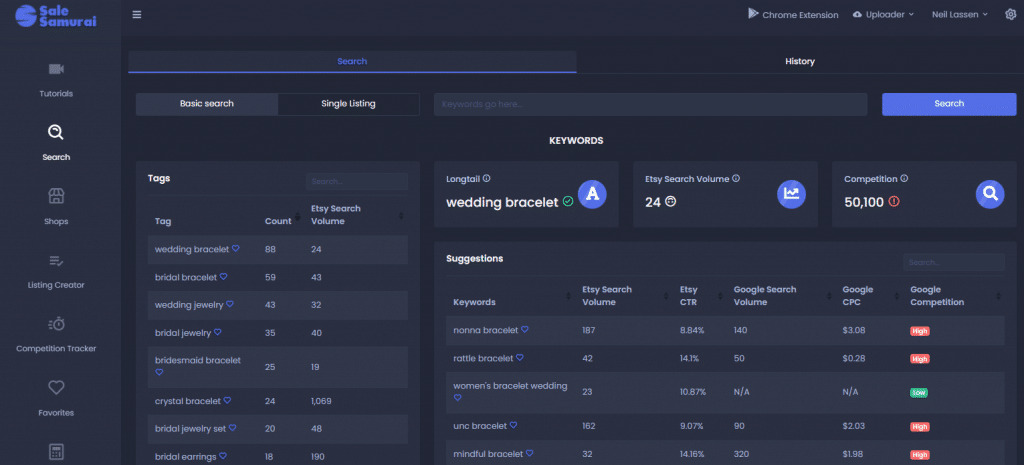 Use Sale Samurai's Search Tool To Establish A Winning Etsy Keywords