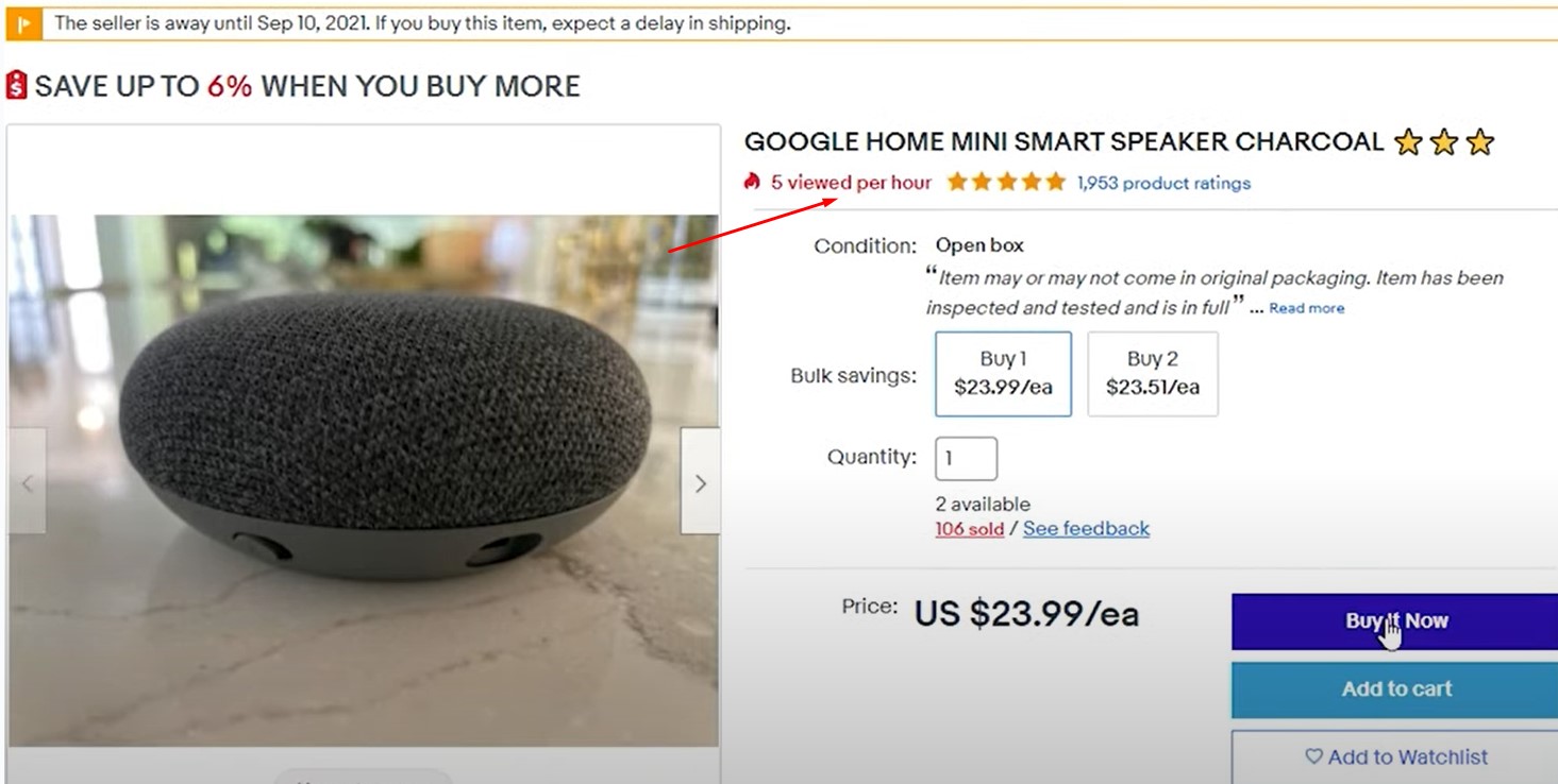 See how many watchers the item on eBay
