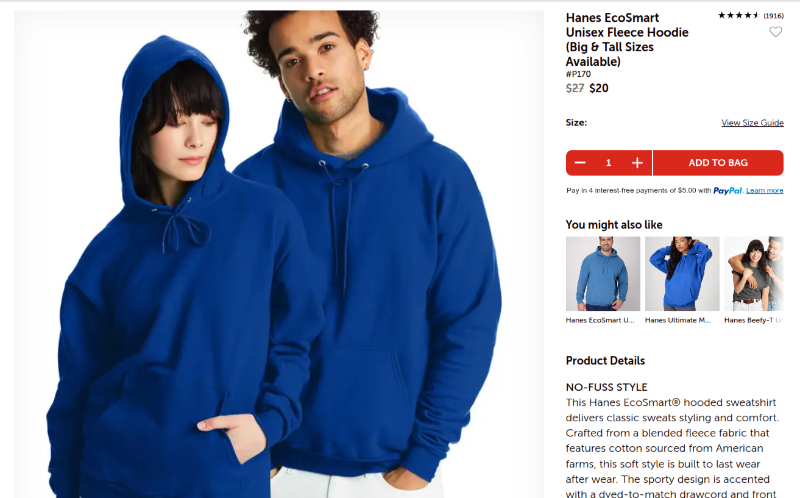 Hanes EcoSmart P170 ecofriendly blank hoodie