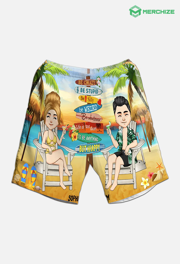 All-over Print Men's Beach Shorts With Elastic Waist (Made In China)