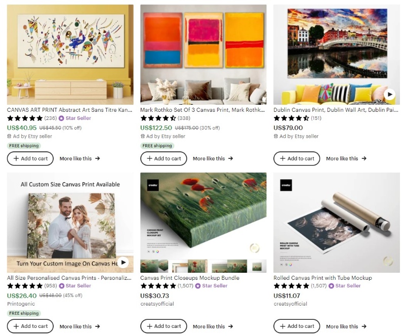 sell canvas art prints on etsy