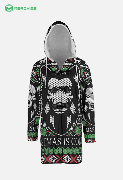 All-Over Print Men's Horn Button Long Fleece Windbreaker (Made In China)