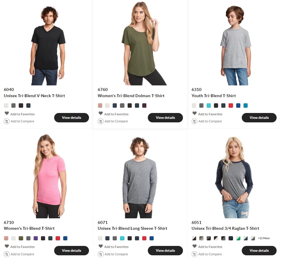 next level tri-blend t-shirts