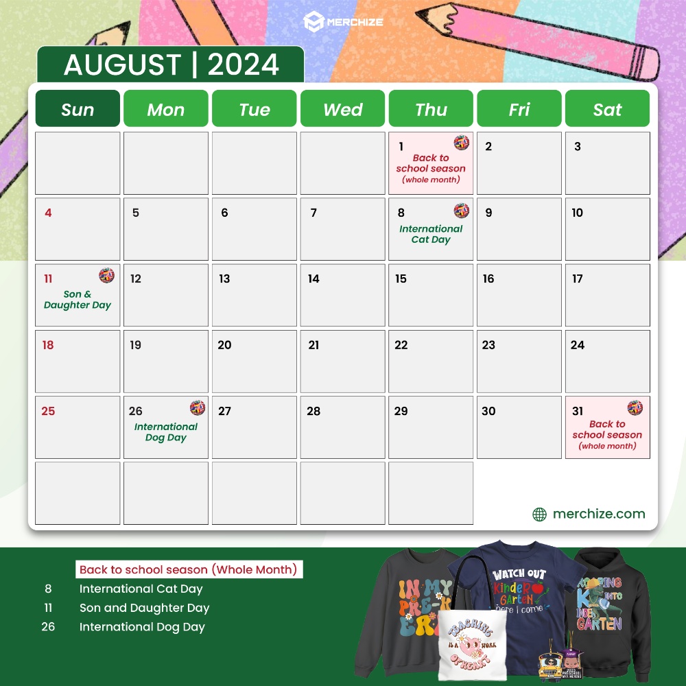 Merchize Calender 2024-august