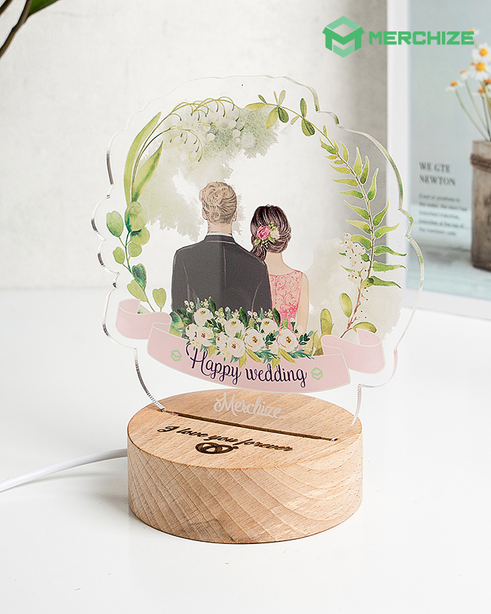Engraved Custom Shape Photo Night Light (Beech wood base)