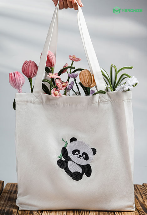 Embroidered Shopping Tote Bag