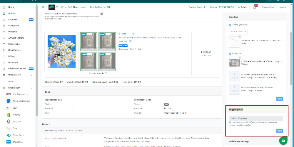 shipping plan tiktok shipping order