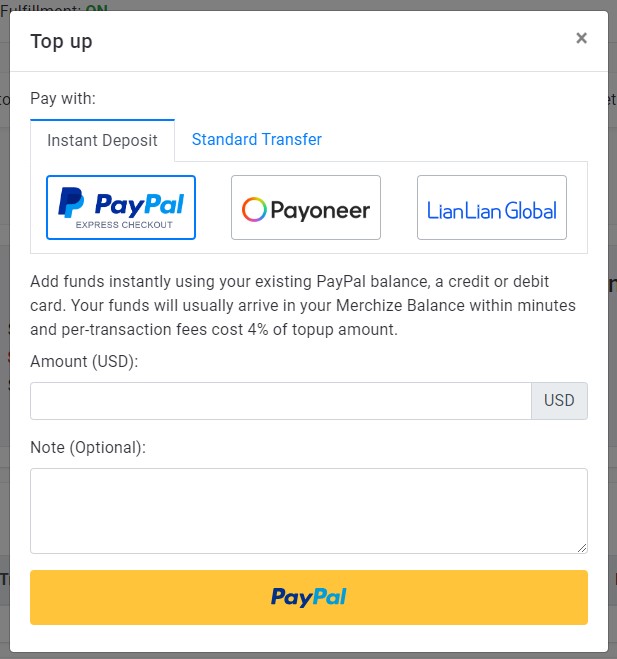 instant deposit Merchize