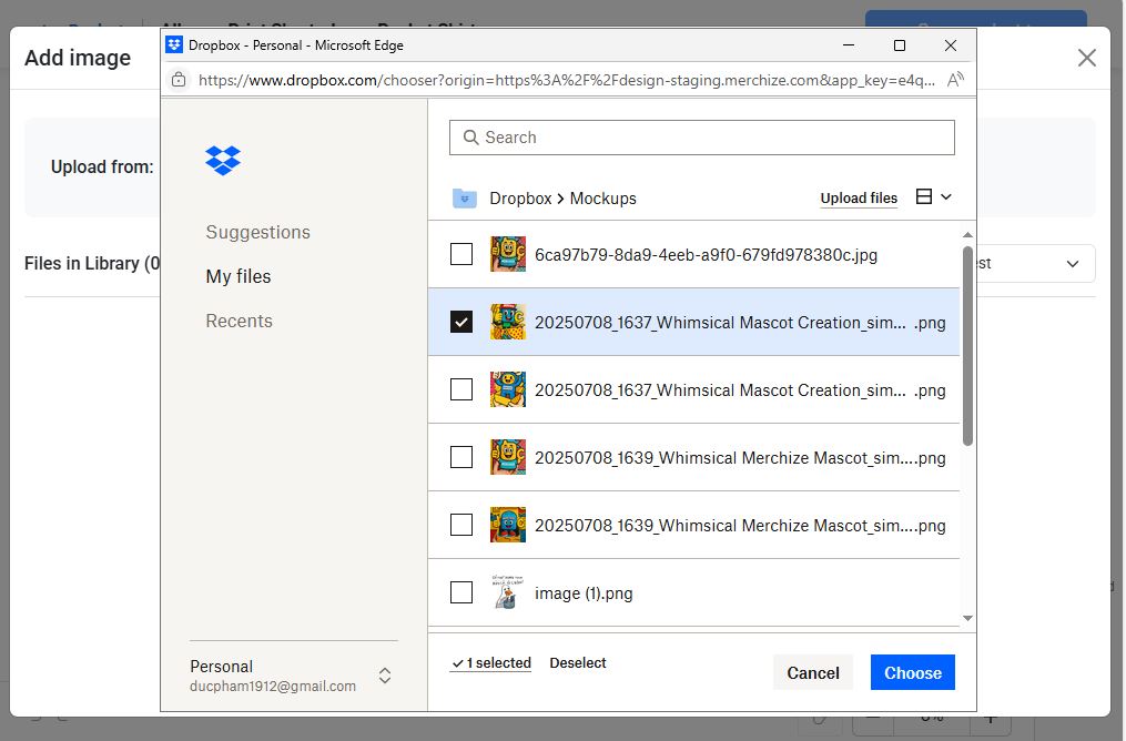 Find the Dropbox image that you want to use for product design