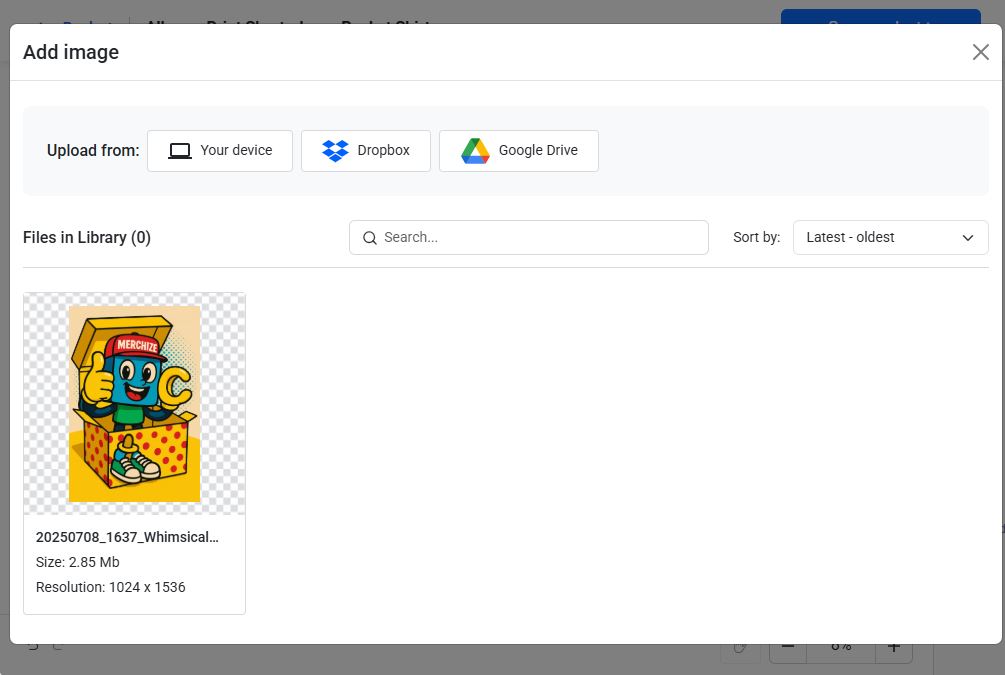 Find your Dropbox\s image in Merchize product mockup Library