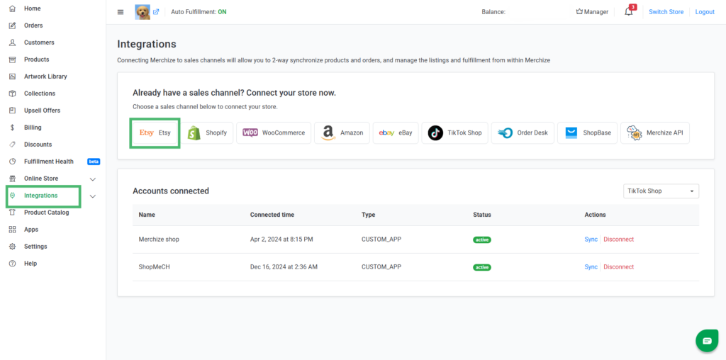 etsy integration merchize