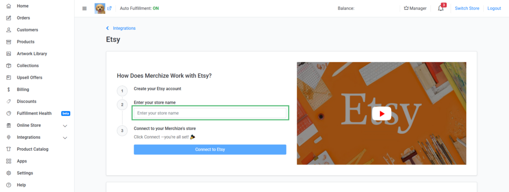 etsy merchize intergration page