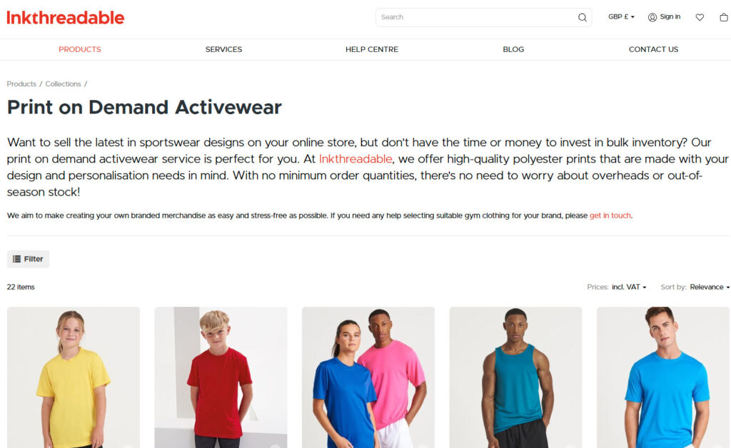 Inkthreadable print on demand gym clothing