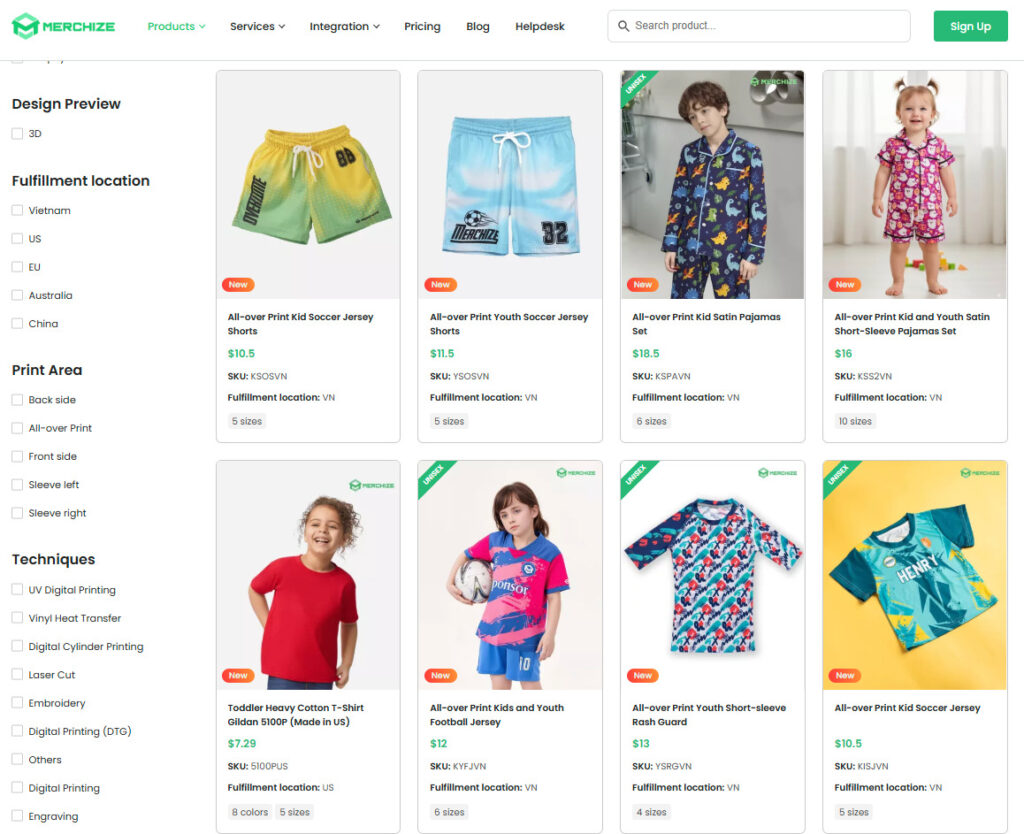 Merchize: Affordable print on demand baby onesies and youth apparel