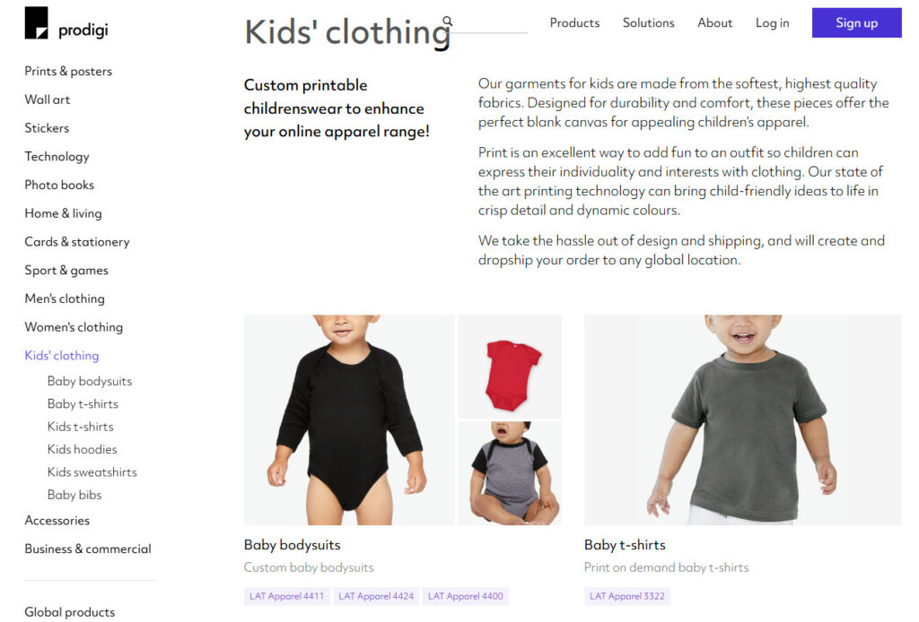 Prodigi: Premium print on demand baby clothing with eco options