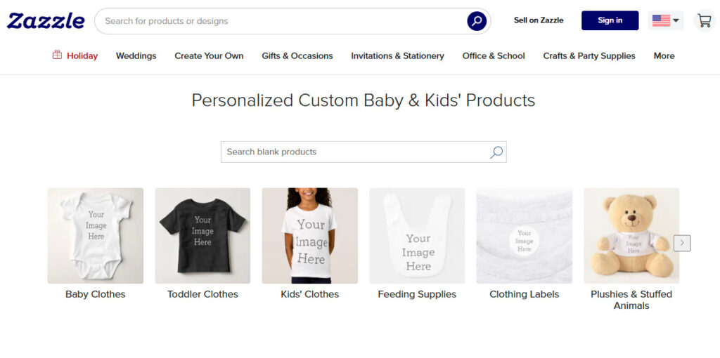 Zazzle: Wide-range print on demand baby and toddler apparel