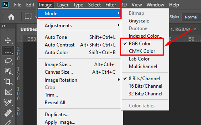 check color profile RGB and CMYK in photoshop