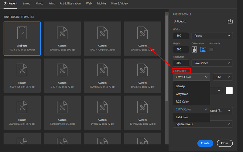 set up color mode photoshop