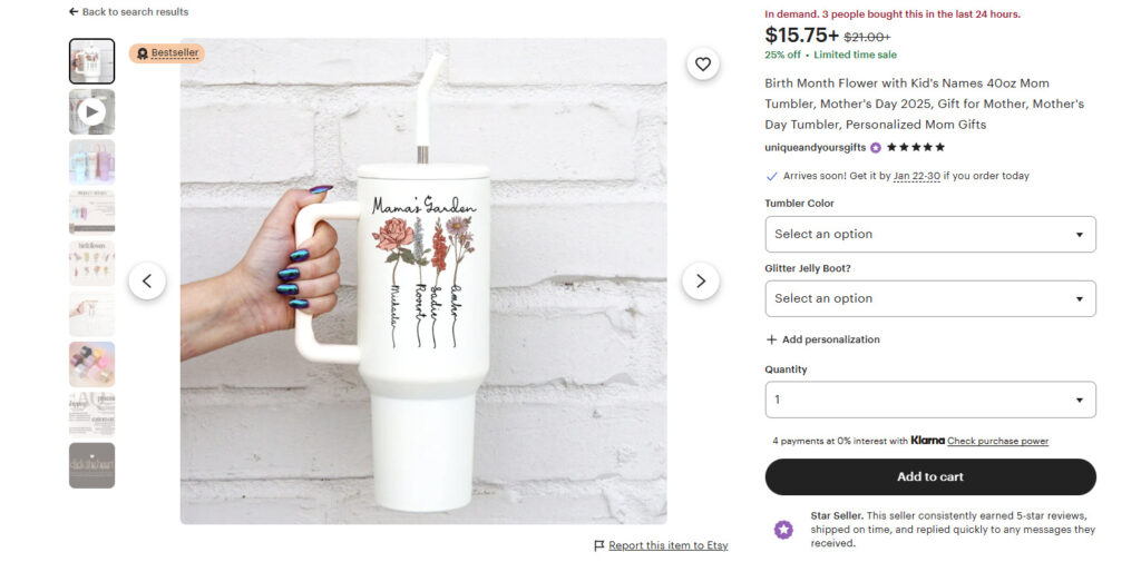 Birth Month Flower with Kids Names 40oz Mom Tumbler