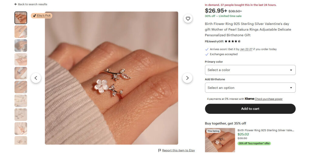 Birth flower ring 925 sterling silver