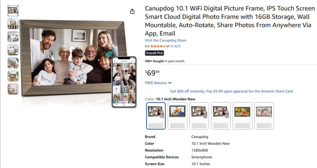Canupdog 10.1 Wifi digital picture frame