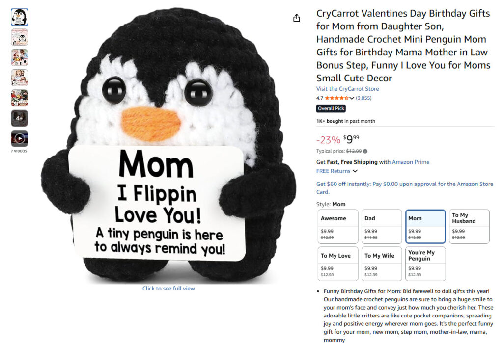 Handmade Crochet Mini Penguin Mom Gifts