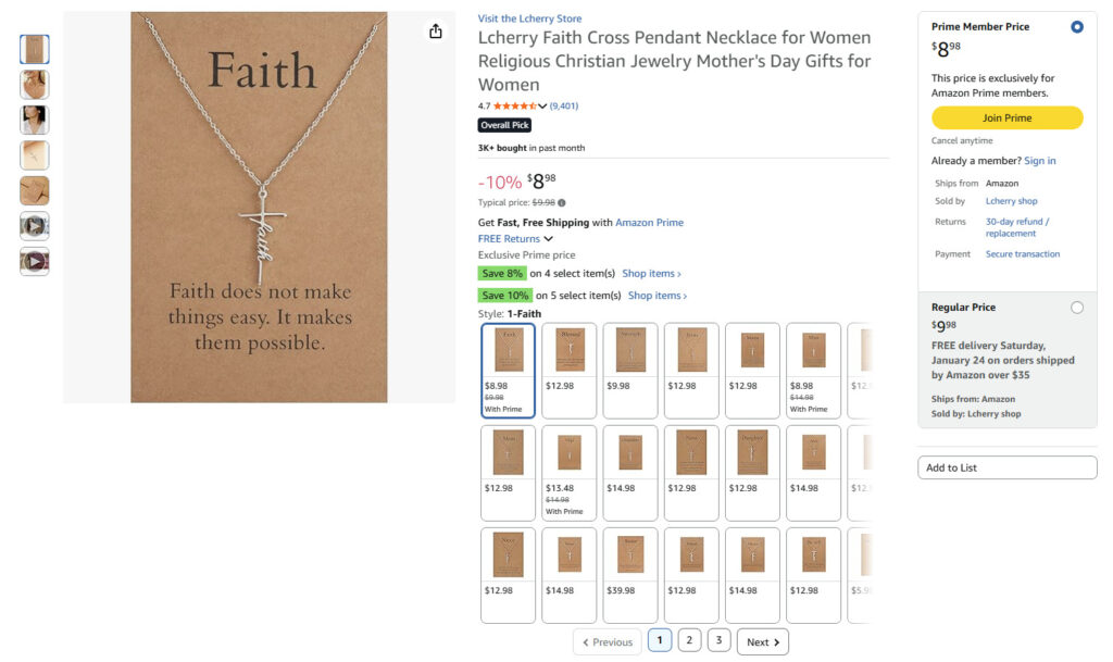 Lcherry Faith Cross Pendant Necklace
