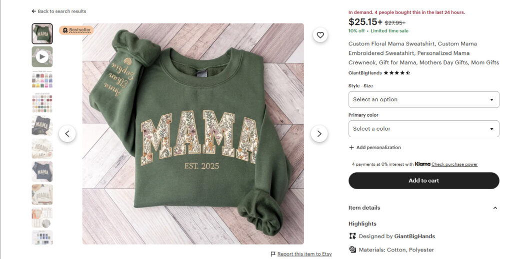 Personalized Mama Embroidered Sweatshirt