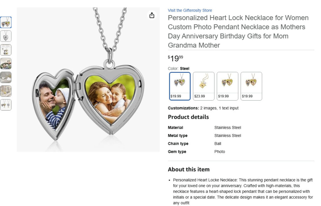 photo necklace featuring mom and baby