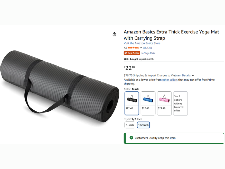 Amazon Basics Extra Thick Exercise Yoga Mat with Carrying Strap