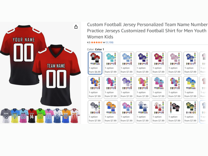 Custom Football Jersey Team Name & Number