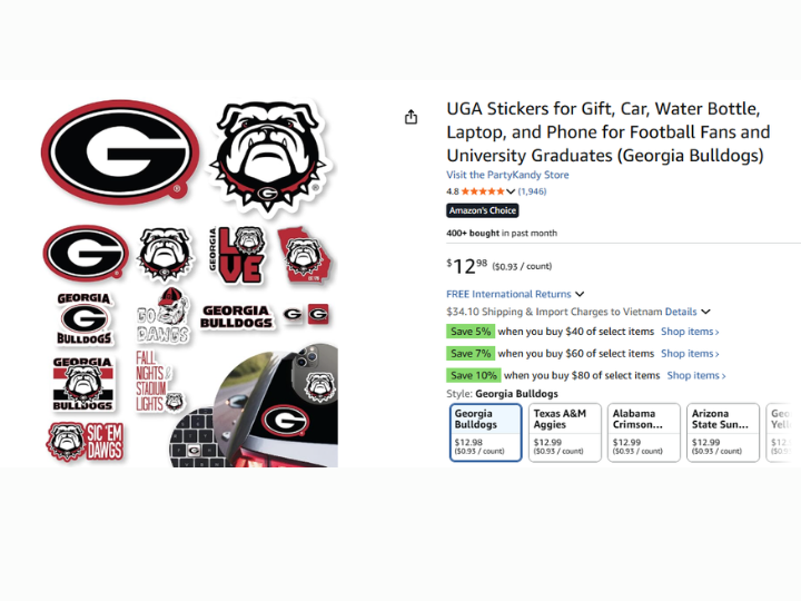 UGA Fan Stickers