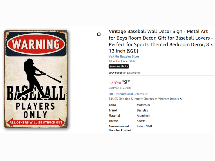Vintage Baseball Wall Decor Sign