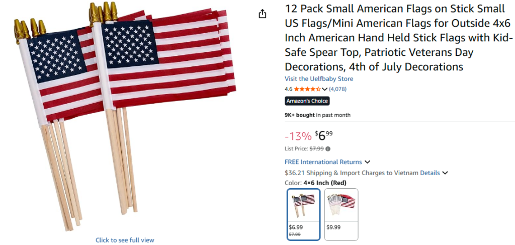 12-Pack Mini American Flags on Stick (4x6 Inch)
