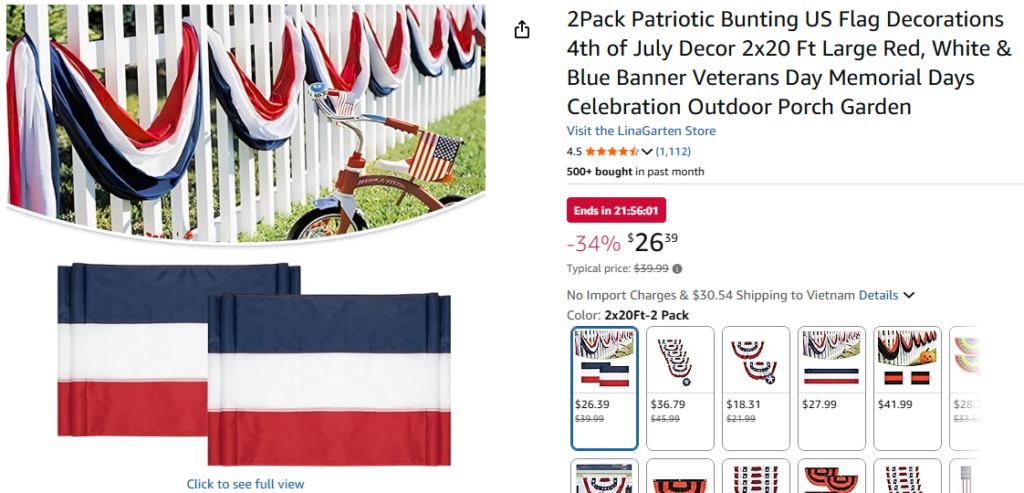 2-Pack Patriotic US Flag Bunting Banner (2x20 Ft)