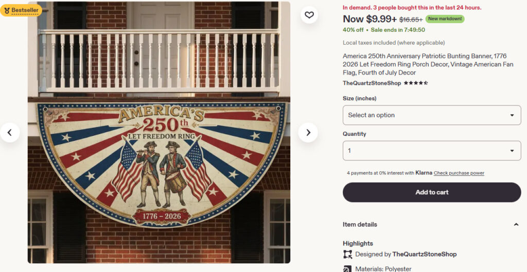 Etsy America 250th Anniversary Patriotic Bunting Banner