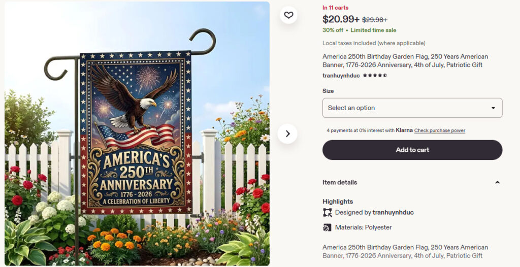 Etsy America 250th Birthday Garden Flag