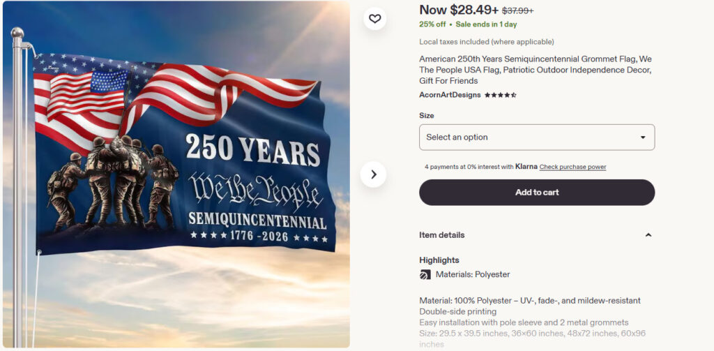 Etsy American 250th Semiquincentennial Grommet Flag