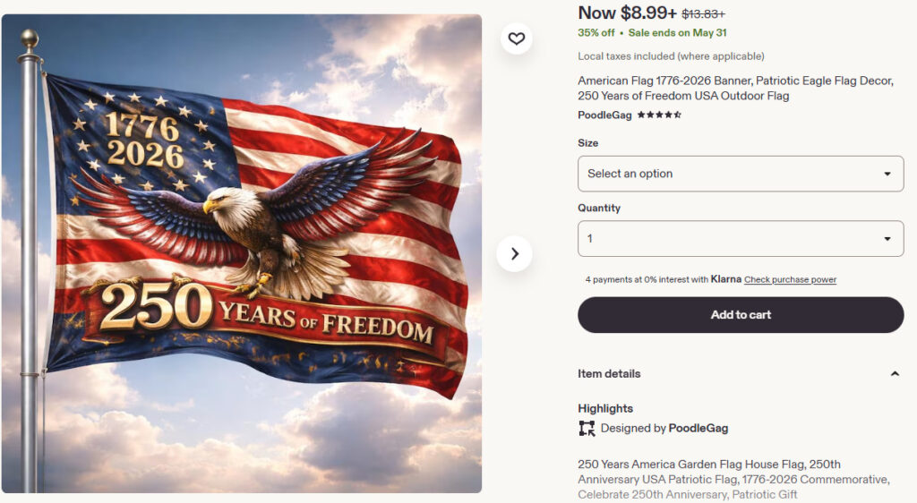 Etsy American Flag 1776–2026 Patriotic Eagle Banner