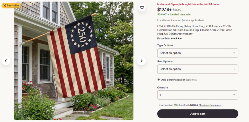Etsy USA 250th Anniversary Betsy Ross House Flag