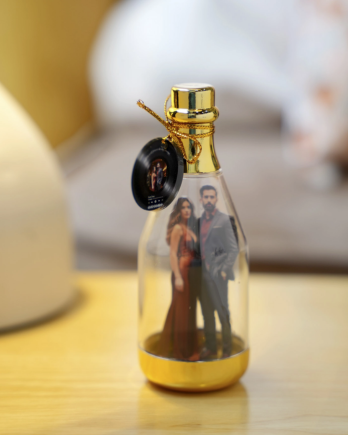 Bottle with Custom Shape Acrylic Standee and Tag