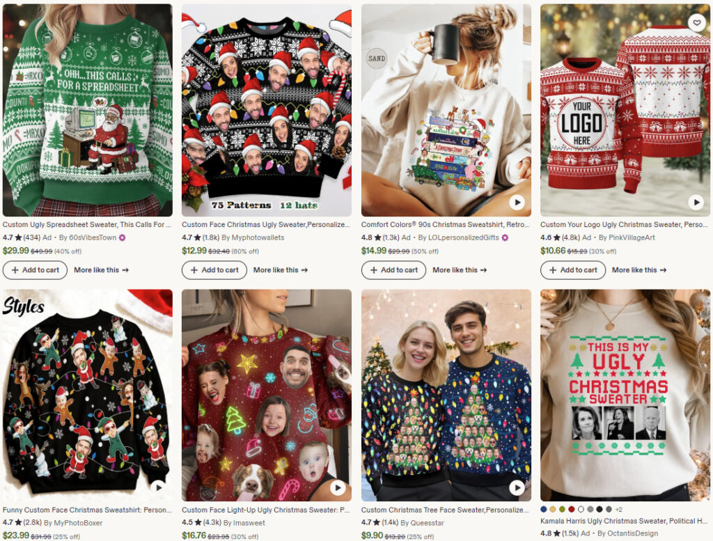 Seasonal holiday sweaters & Christmas-themed apparel